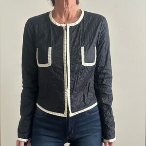 Club Monaco Quilted Black Blazer with Cream Trim